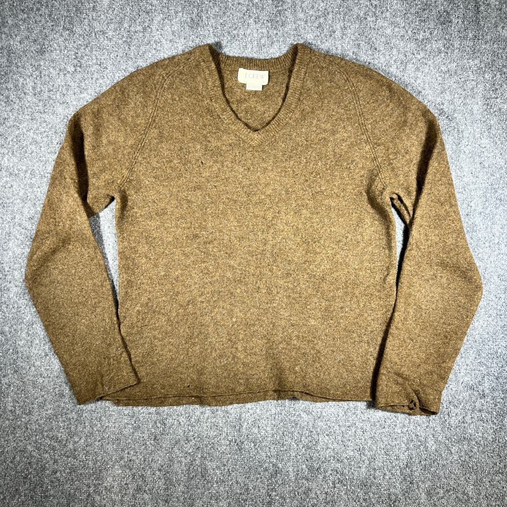 Vintage 90s J.Crew 100% Lambswool Brown Heather V Neck Sweater Large